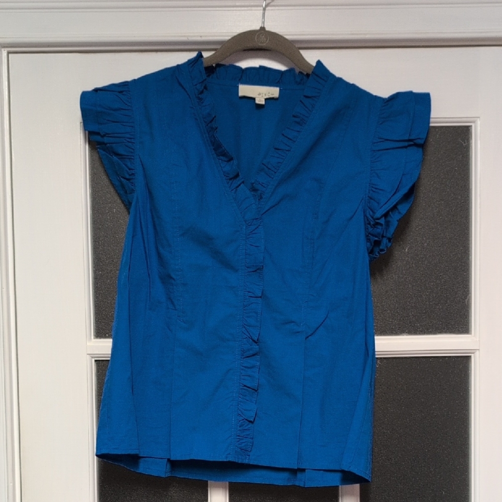 Pinch Royal Blue Ruffle sleeveless Blouse
